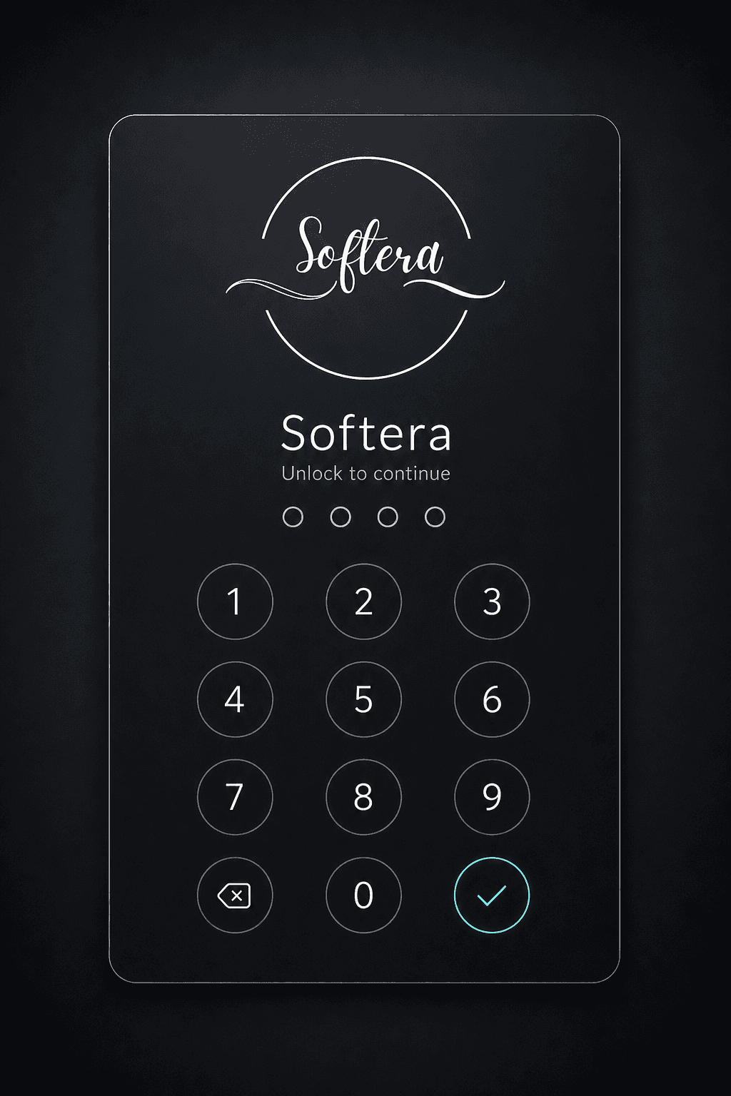Softera-branded unlock screen used across Softera business software